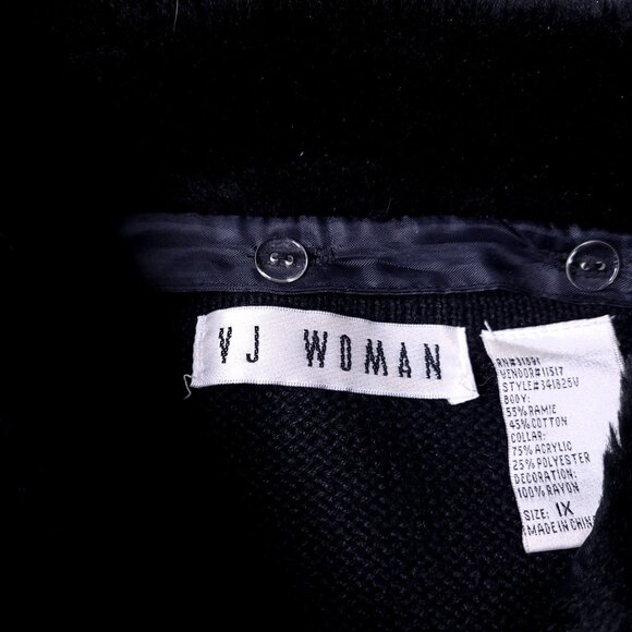 Vintage Vj Woman Christmas Sweater 1X Faux Fur Collar Embroidered Nutcracker - Picture 5 of 6